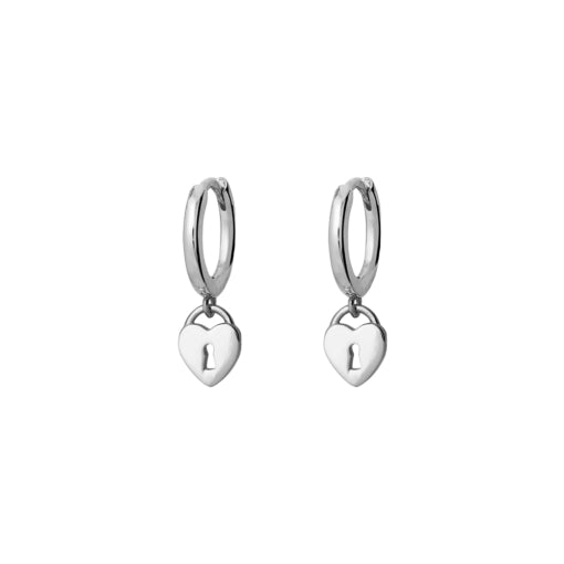 Heart Lock Huggies Silver
